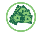 Green icon with dollar bills