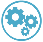 Blue icon with three sized gears